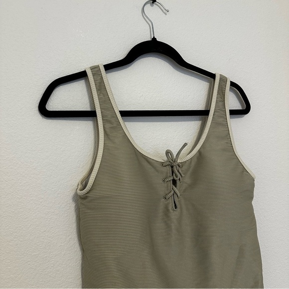 Rylee + Cru Lace Up Front One Piece Swimsuit Ribbed Sage Green Size XL Women’s - Picture 4 of 12